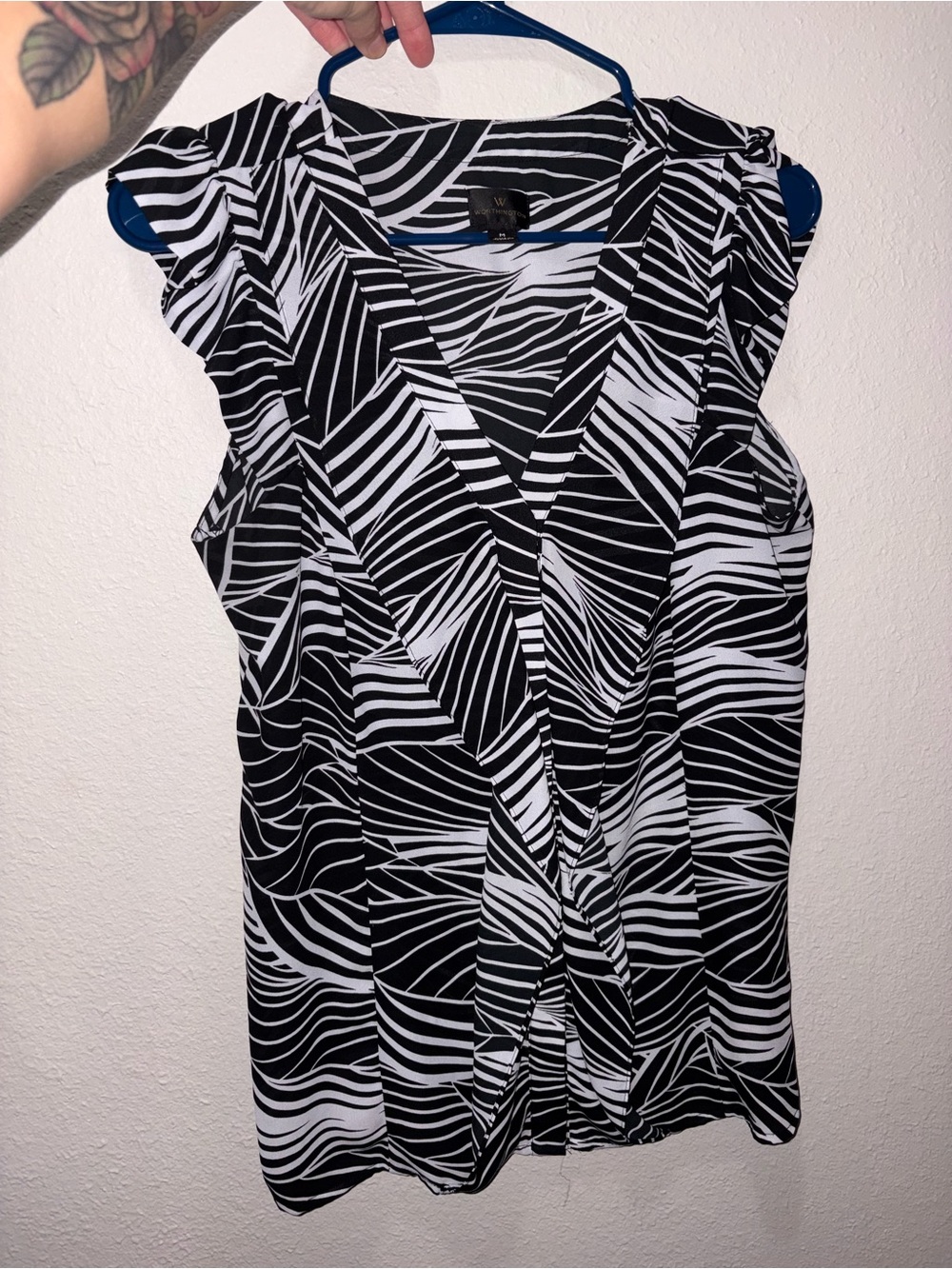 Worthington Black & White Printed Faux Wrap Sleeveless Top